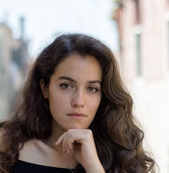 Brunette woman street portrait photo